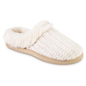 Isotoner Women's Cream & Tan Chenille Memory Foam Hoodback Slippers, size Large